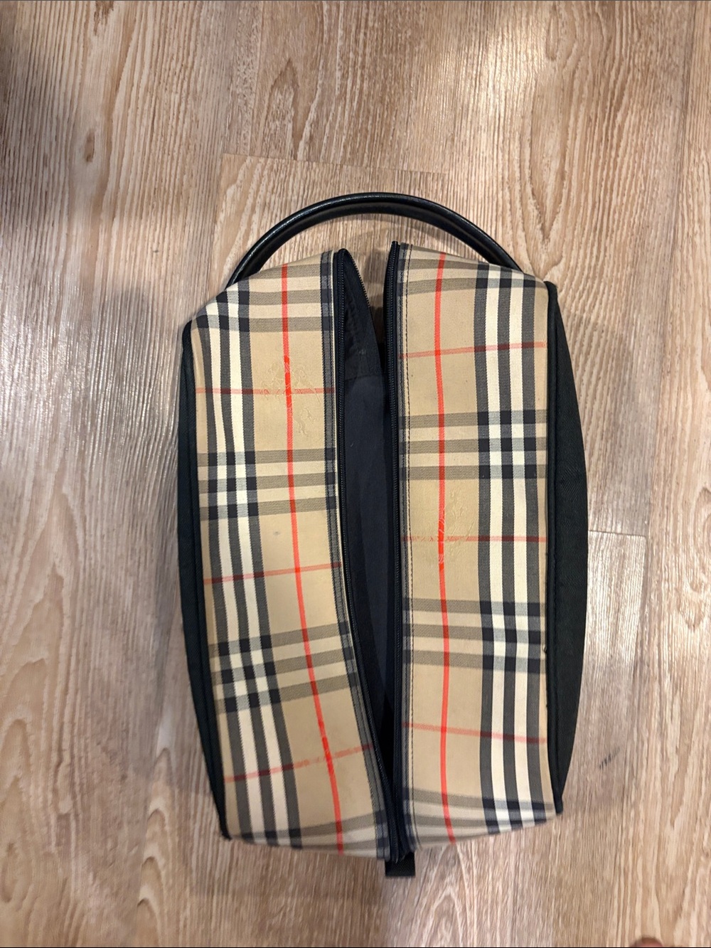 Burberry Beige Check golf shoe Bag with Black and Red Accents